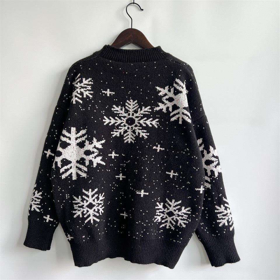 Agatha Glitter Snowflake Print Long Sleeve Sweater