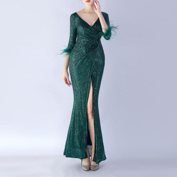 Abby V-Neck Sequined Maxi Dress - Hot fashionista