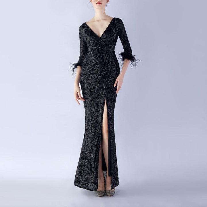 Abby V-Neck Sequined Maxi Dress - Hot fashionista