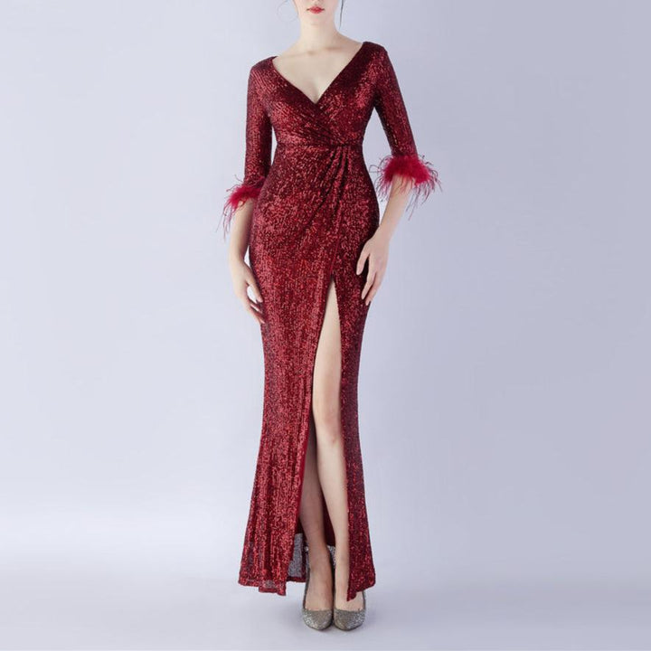 Abby V-Neck Sequined Maxi Dress - Hot fashionista