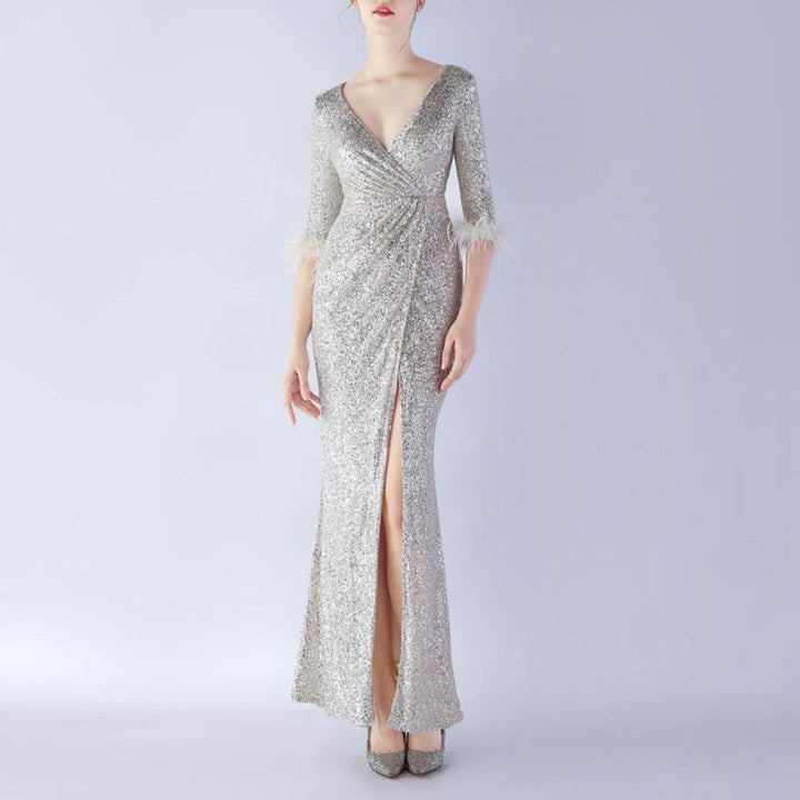 Abby V-Neck Sequined Maxi Dress - Hot fashionista