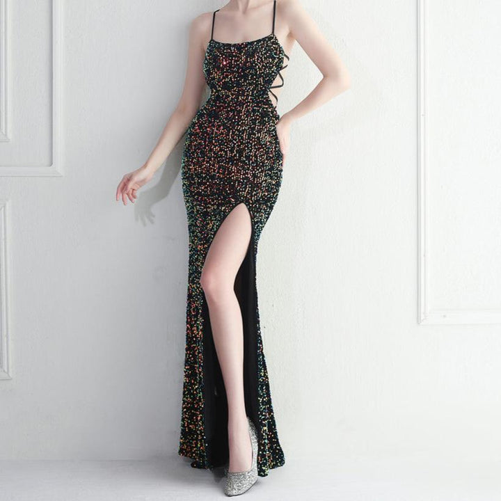 Beatrice Colorful Black Sequin Evening Maxi Dress - Hot fashionista