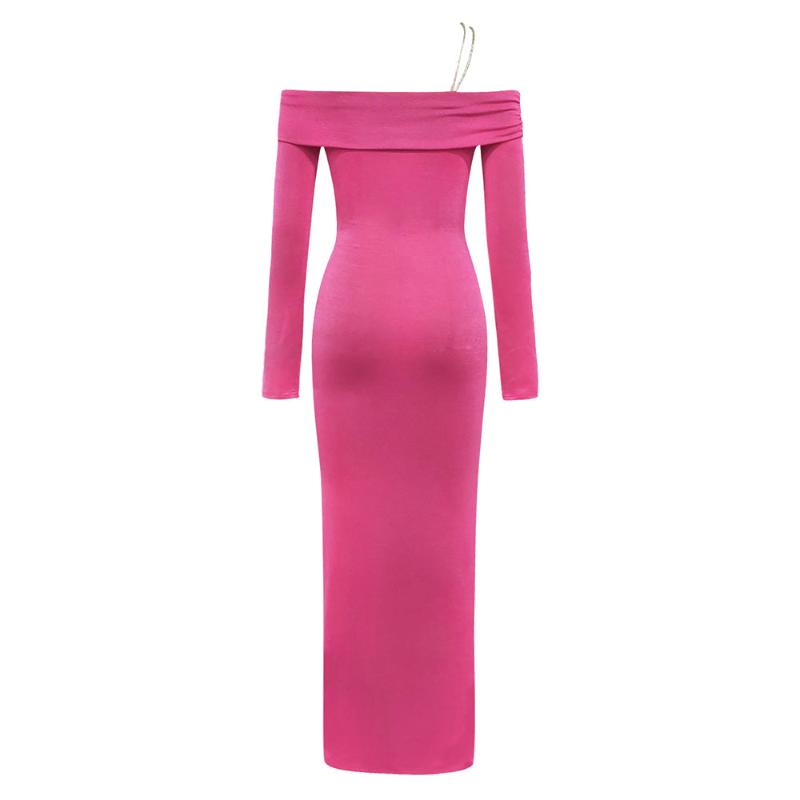 Bithy One Shoulder Long Sleeve Fitted Maxi Bodycon Dress - Hot Fashionista