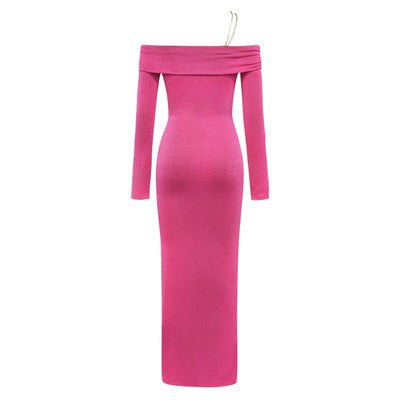 Bithy One Shoulder Long Sleeve Fitted Maxi Bodycon Dress - Hot Fashionista