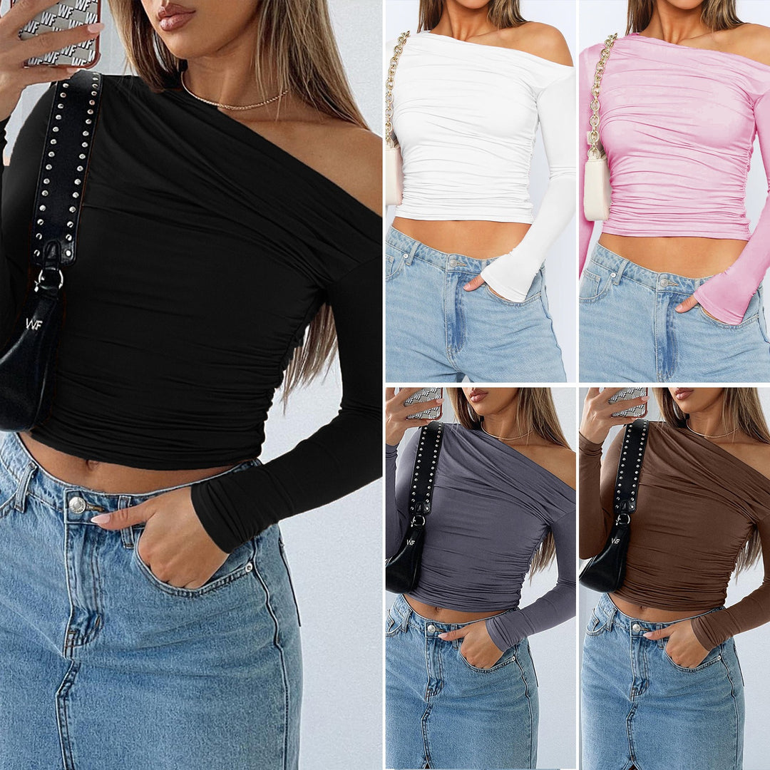 nelly spring and summer casual slim fit diagonal collar top - Hot fashionista