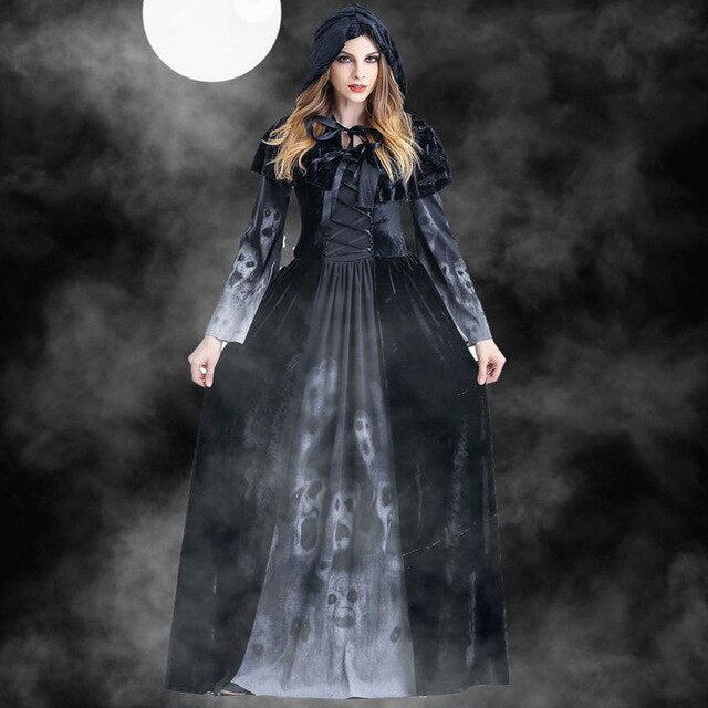 Women's Vintage Witch Halloween Costume - Long Sleeve Maxi Dress Cosplay - Hot fashionista