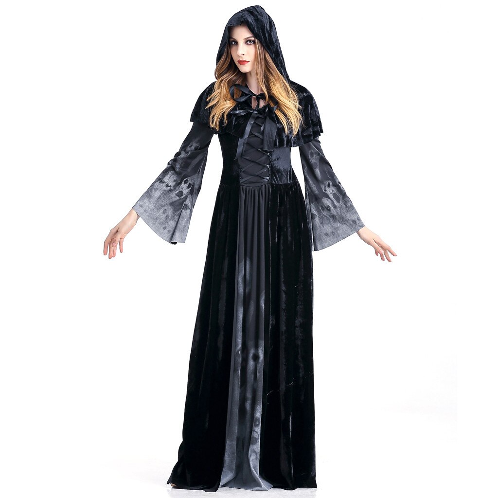 Women's Vintage Witch Halloween Costume - Long Sleeve Maxi Dress Cosplay - Hot fashionista