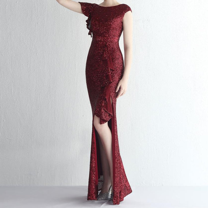 Delilah Cover Sleeve Sequins with Ruffles Slit Dress - Hot fashionista