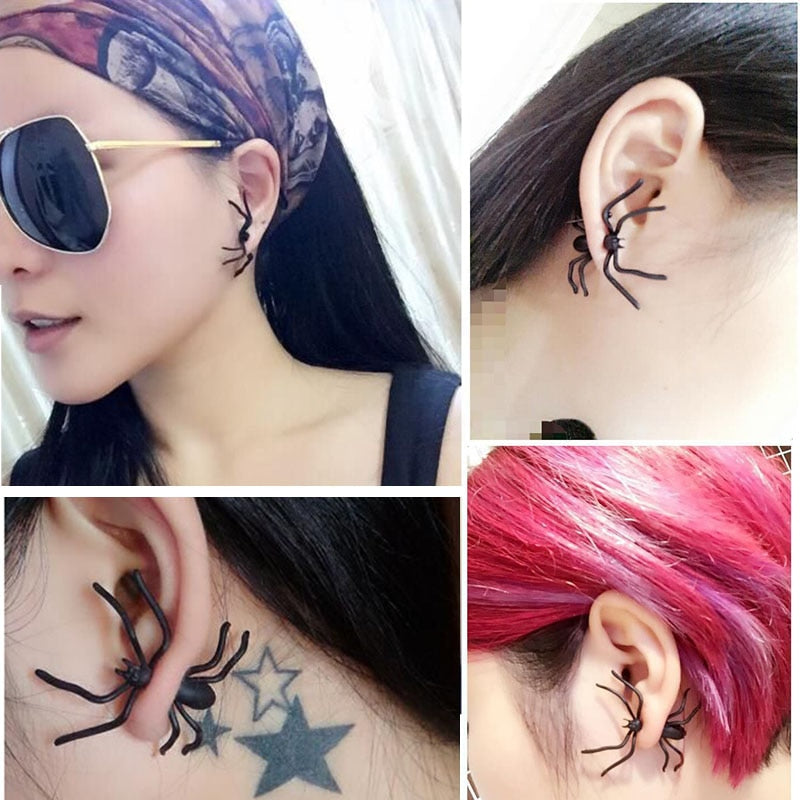 Halloween Decoration 1Piece 3D Creepy Black Spider Ear Stud Earrings - Hot fashionista