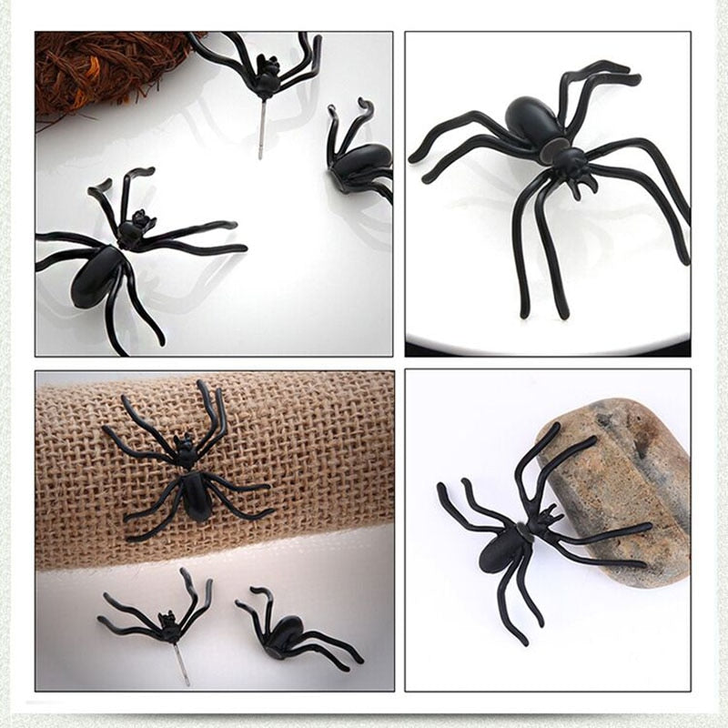 1 pieza de pendientes con forma de araña negra espeluznante en 3D para decoración de Halloween