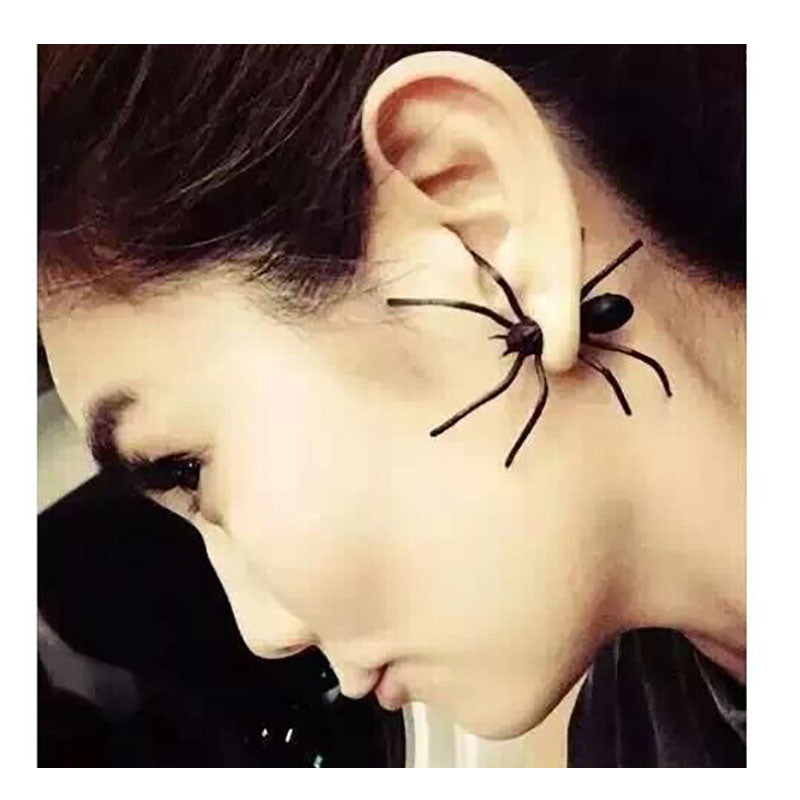 Halloween Decoration 1Piece 3D Creepy Black Spider Ear Stud Earrings - Hot fashionista