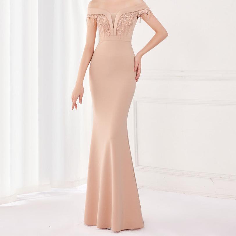 Edith Off Shoulder V-Neck Fishtail Maxi Dress