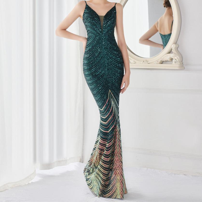 Eleanor V-neck Tassel Glitter Sequins Fishtail Maxi Dress - Hot fashionista