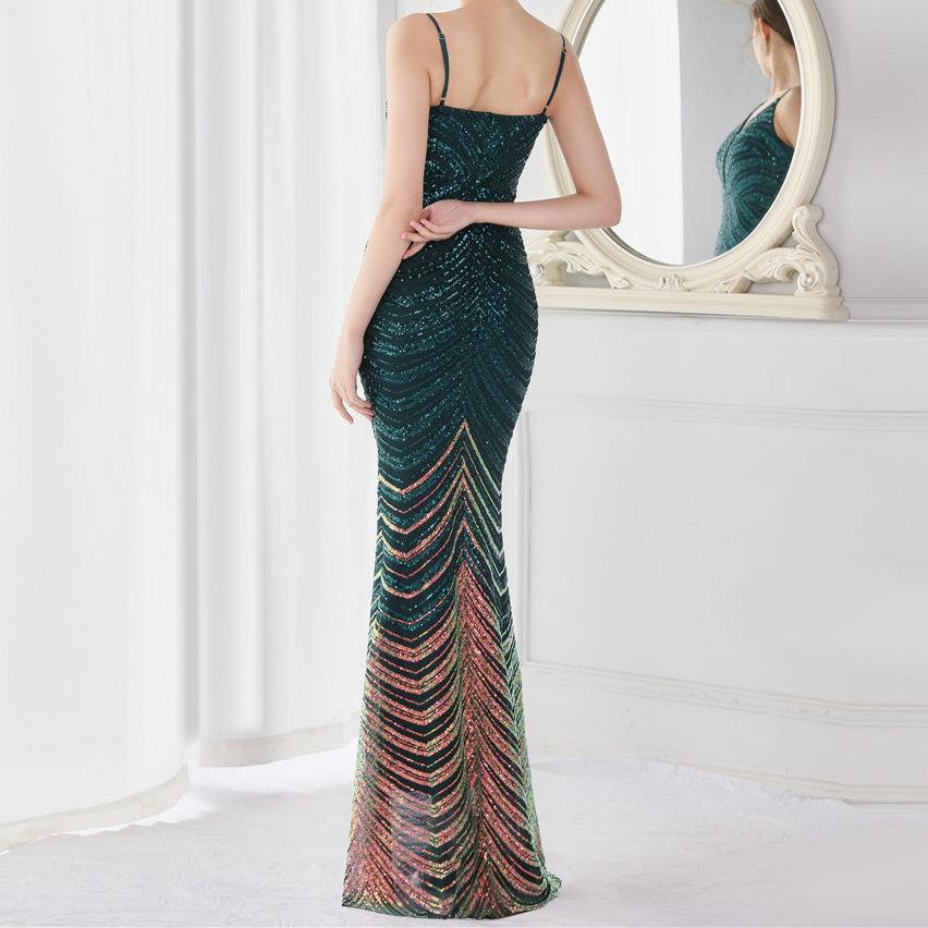 Eleanor V-neck Tassel Glitter Sequins Fishtail Maxi Dress