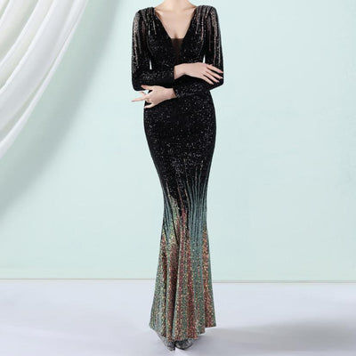 Eliza Gradient Sequin Evening Maxi Dress