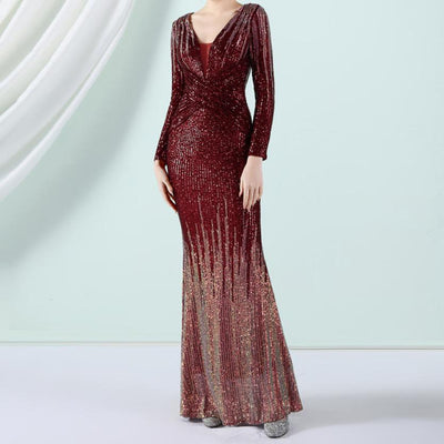 Eliza Gradient Sequin Evening Maxi Dress