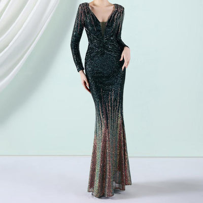 Eliza Gradient Sequin Evening Maxi Dress