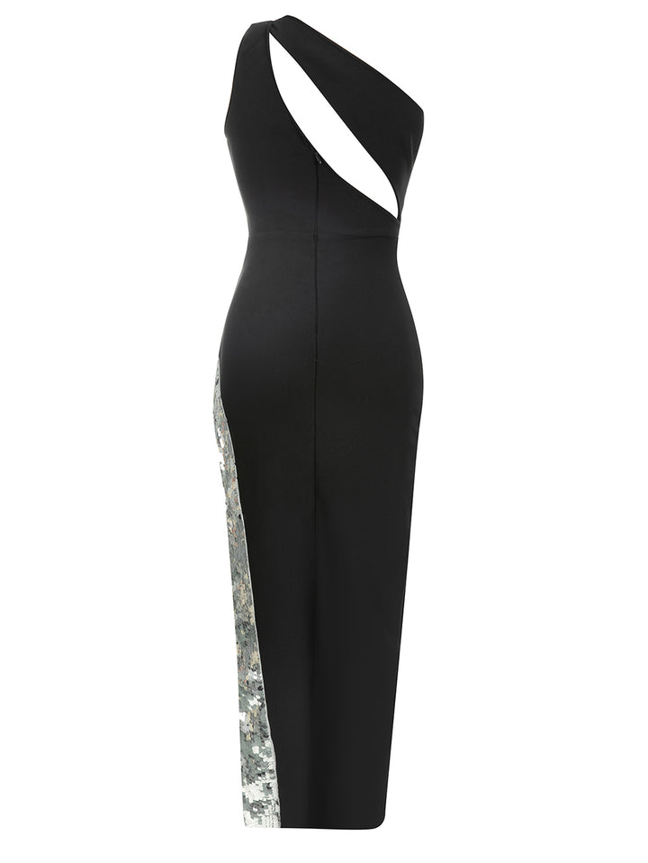 Farrah Metallic Ornate Slit Evening Gown - Hot fashionista