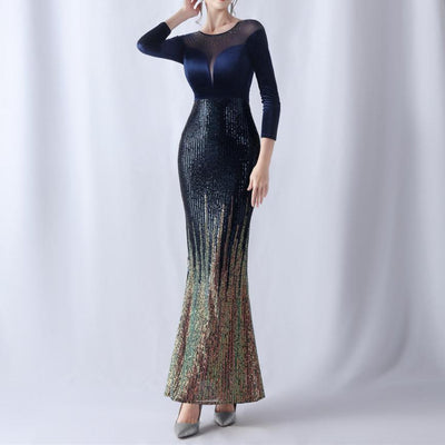 Florence Ombre Sequins Velvet Spliced Dress