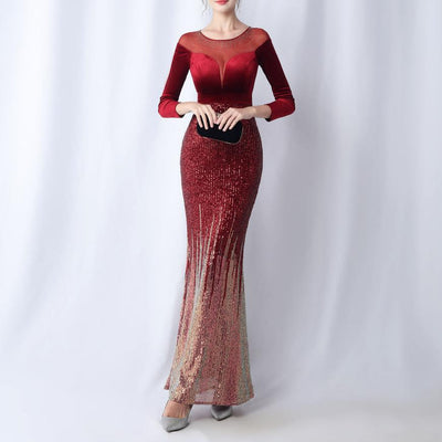 Florence Ombre Sequins Velvet Spliced Dress