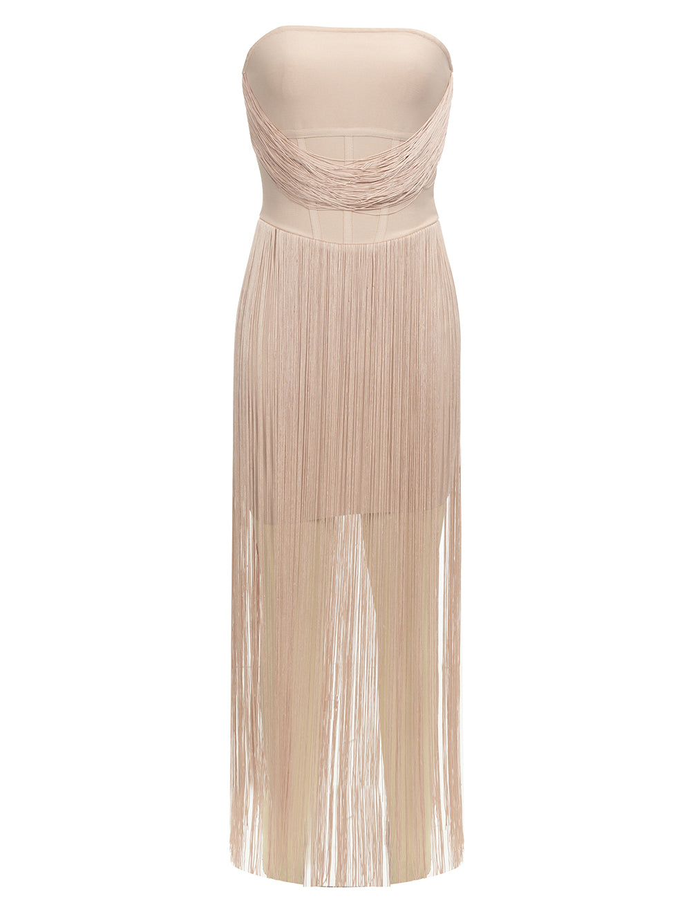 Gemma Strap Asymmetrical Hem Tasseled Long Dress