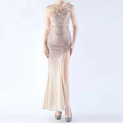 Honey One Shoulder Ombre Sequins Evening Dress