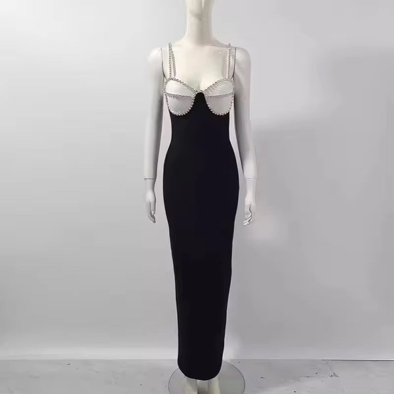 Blondie Black Sexy Crystal Edge Sleeveless Maxi Dress - Hot fashionista