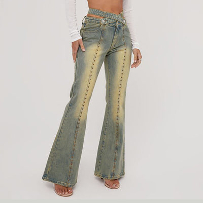 Hot Fashionista Lily Strappy Waist Studded Detail Flared Jeans