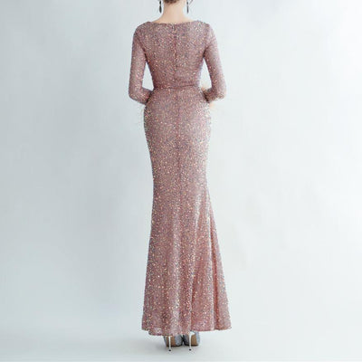 Olivia Lace Long Sleeve V-Neck Sequined Maxi Dress