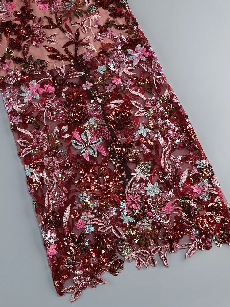 Luxury Strapless Floral Embroidered Sequin Maxi Gown