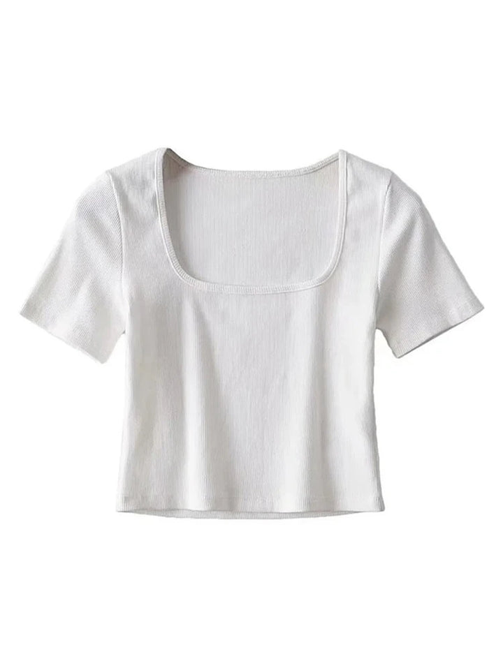 Square Neck Rib Short Sleeve Crop Top