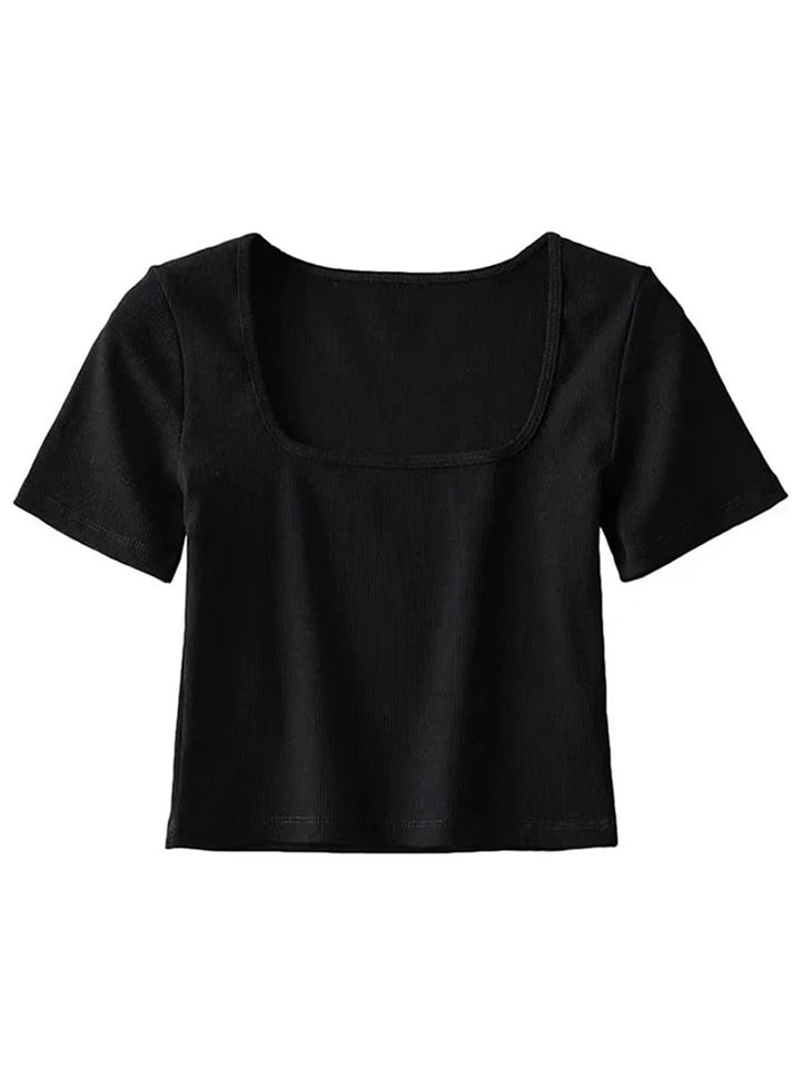 Square Neck Rib Short Sleeve Crop Top