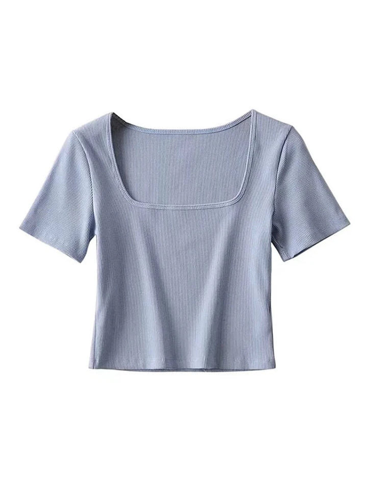 Square Neck Rib Short Sleeve Crop Top