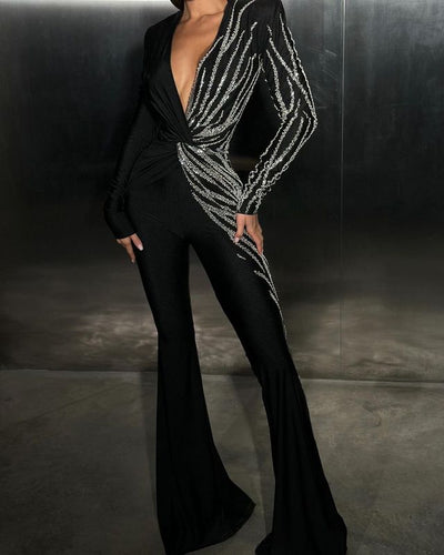 Hot Fashionista Sheila Long Sleeves Rhinestone Jumpsuit