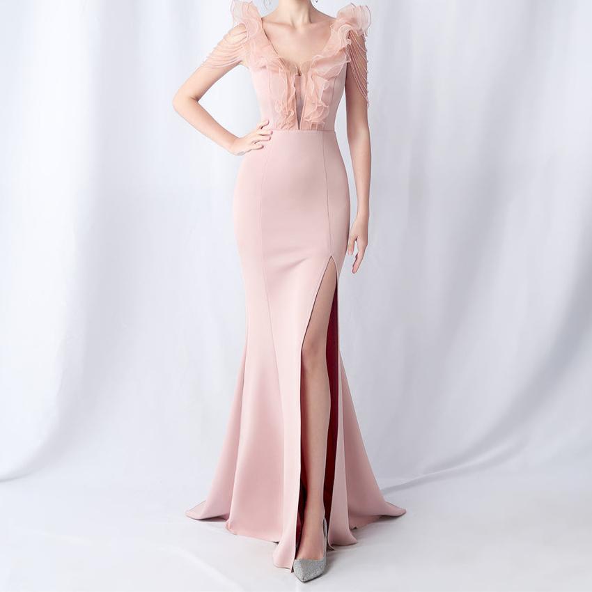 Sophia Sexy V-Neck Ruffle Maxi Dress - Hot fashionista