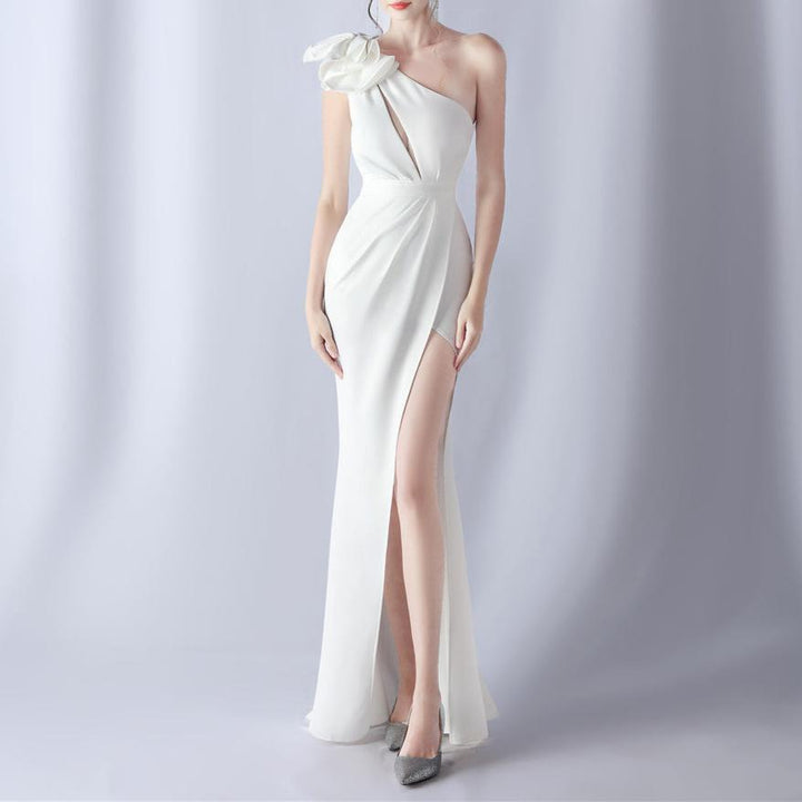 Teddy One Shoulder with Overlap Slit Evening Dress - Hot fashionista