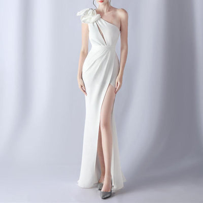 Teddy One Shoulder with Overlap Slit Evening Dress