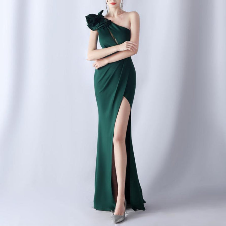 Teddy One Shoulder with Overlap Slit Evening Dress - Hot fashionista