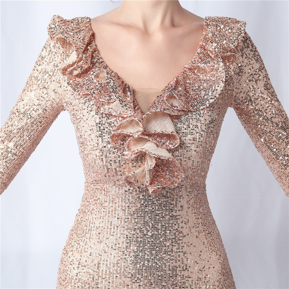 Therese Ruffled Long Sleeve Sequins Dress - Hot fashionista