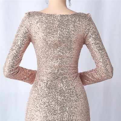 Therese Ruffled Long Sleeve Sequins Dress