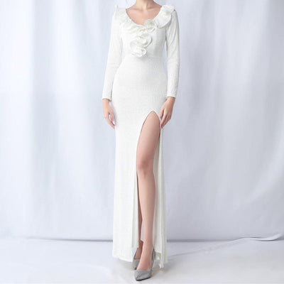 Therese Ruffled Long Sleeve Sequins Dress