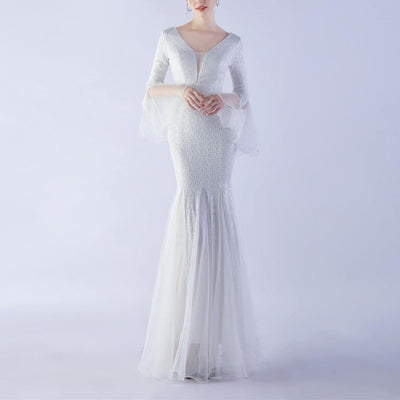 Virginia Sequined V-neck Long Sleeves Mermaid Dress