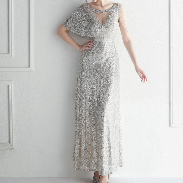 Willow Beaded Ruffle Sleeve Mesh See-Through Midi Dress