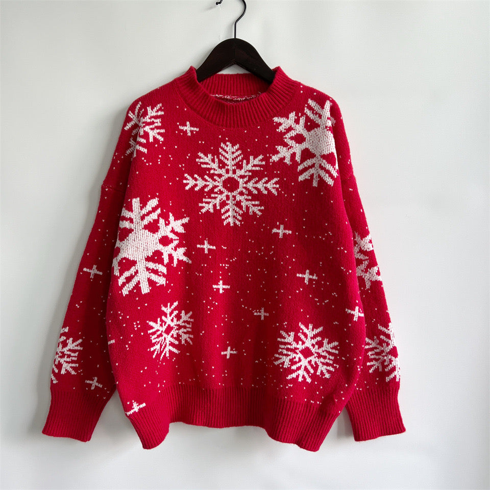 Agatha Glitter Snowflake Print Long Sleeve Sweater