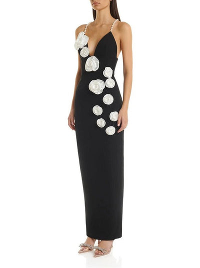 Sienna Beaded Spaghetti Strap Tie Flower Dress - Hot fashionista