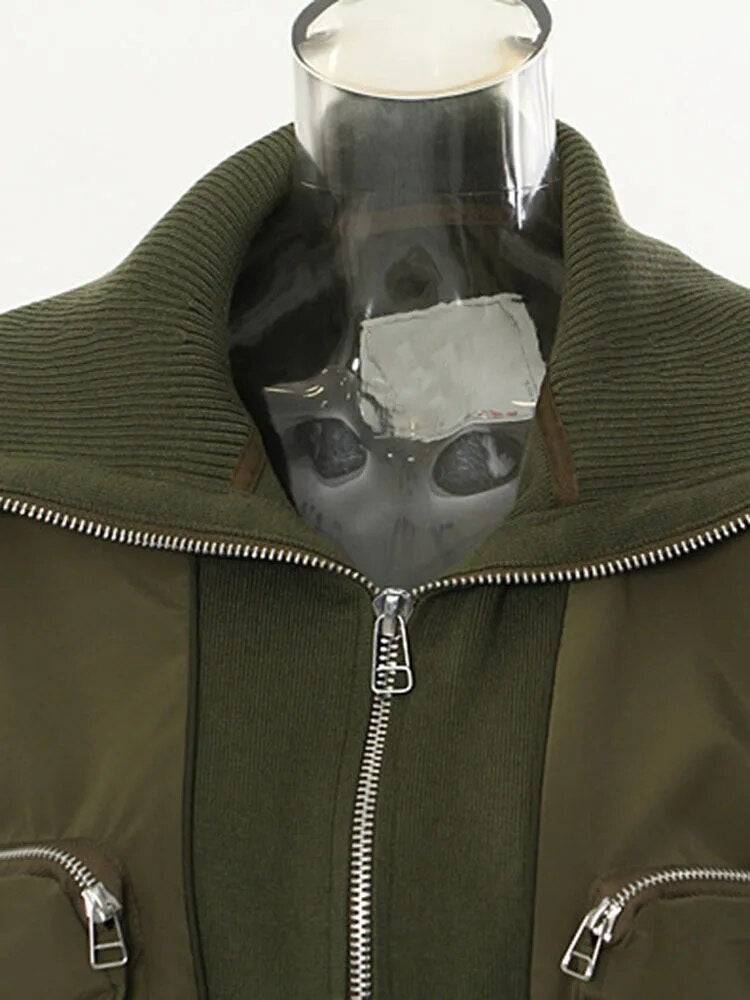 Chaqueta informal holgada de color verde militar con bolsillos grandes y solapa nueva de manga larga para mujer, moda de tendencia para primavera y otoño 