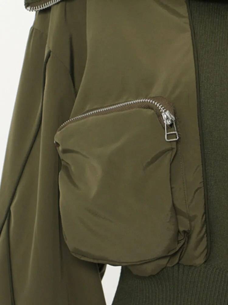 Chaqueta informal holgada de color verde militar con bolsillos grandes y solapa nueva de manga larga para mujer, moda de tendencia para primavera y otoño 