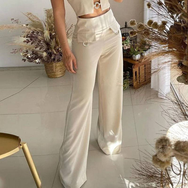 Square Neck Top Loose Flare Pants Two Piece Set - Hot fashionista