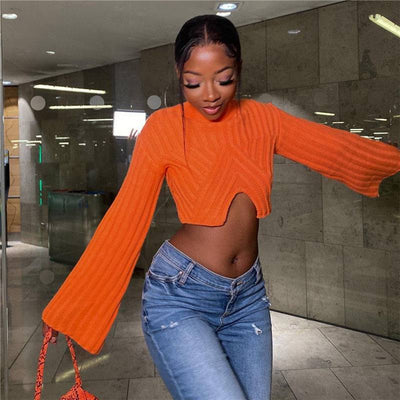 Crop Top Manches Longues Pull En Tricot T-shirt Femmes Y2K Streetswear Vêtements D'hiver Automne Sexy Chemisier Sweat Hauts Courts