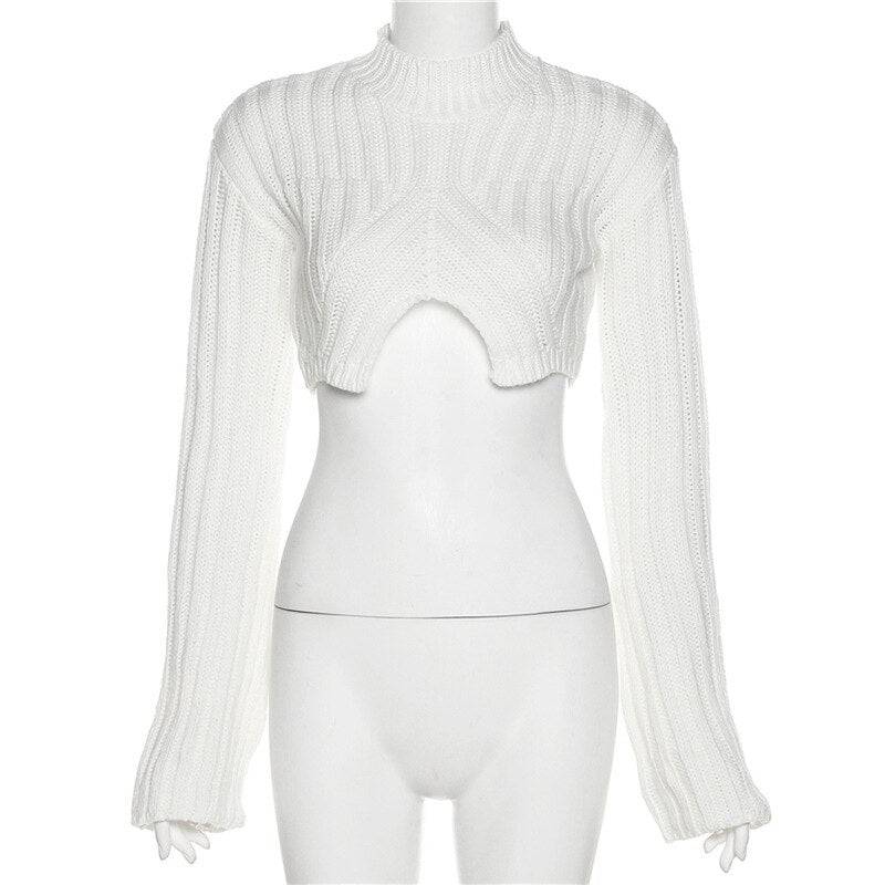 Crop Top Long Sleeve Knit Sweater T Shirt Women Y2K Streetswear Winter Clothes Fall Sexy Blouse Sweatshirt Cropped Tops - Hot fashionista